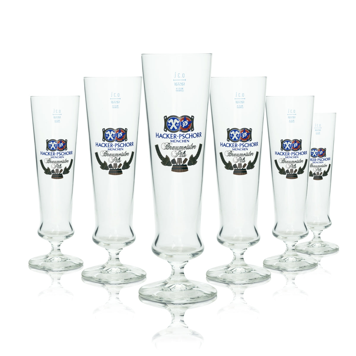 6x Hacker Pschorr Beer Glass 0.3l Goblet Rastal Pils Glasses Tulip Braumeister Beer