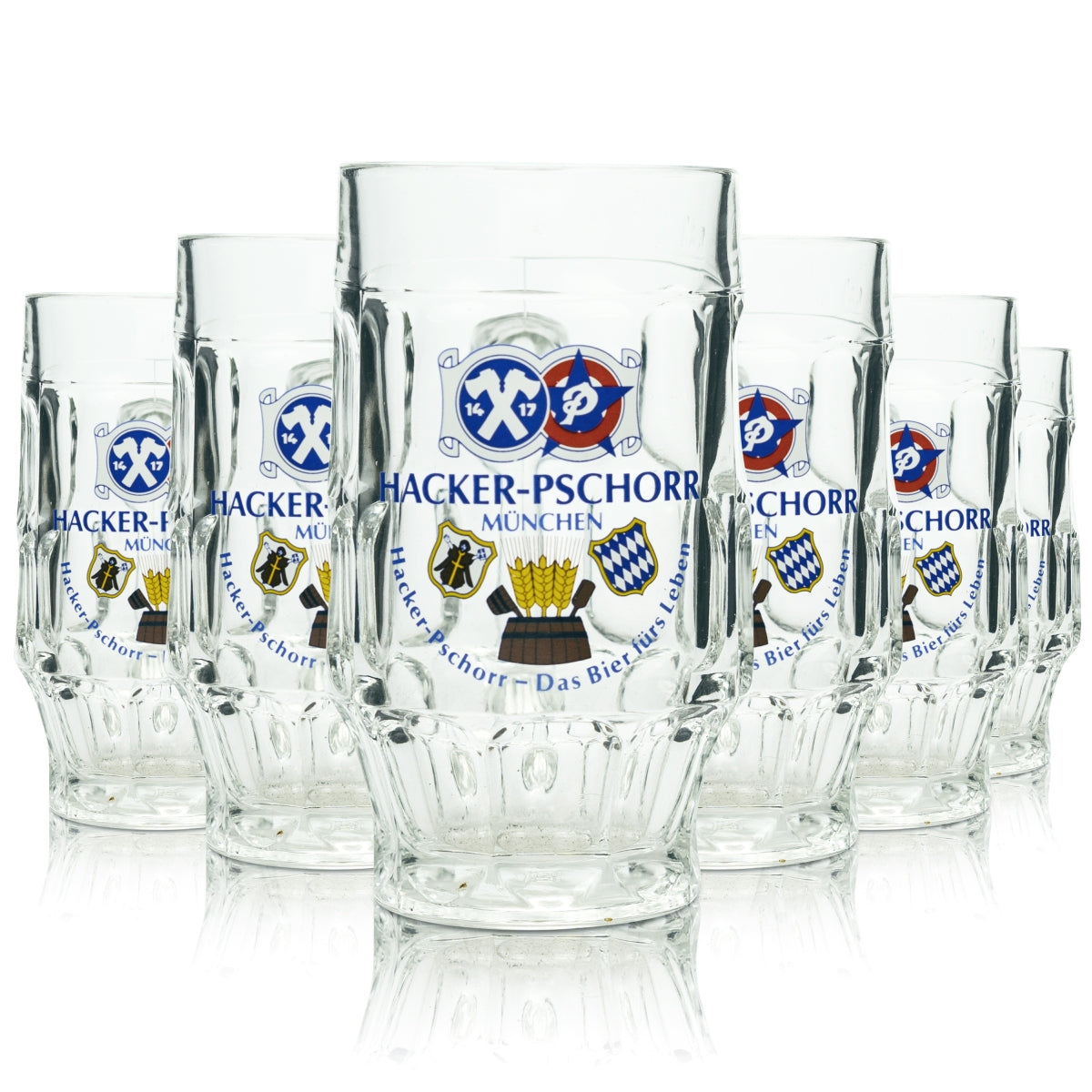 6x Hacker Pschorr Beer Glass 0.4l Mug Munich Seidel Handle Glasses Tankard Light Beer