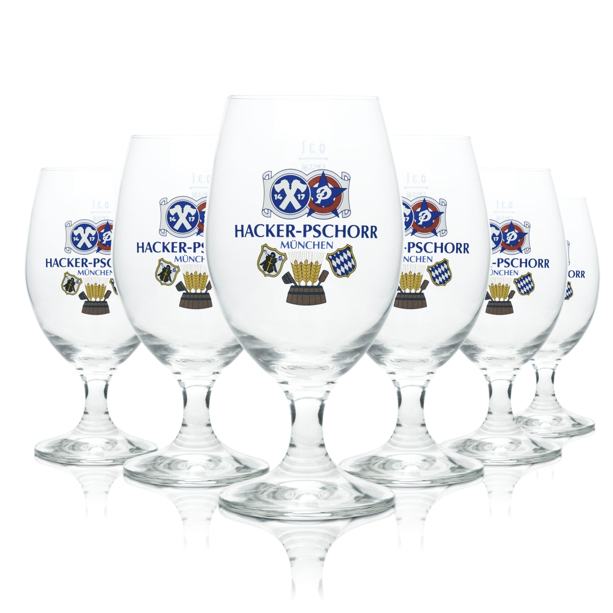 6x Hacker Pschorr Beer Glass 0.4l Tulip Rastal Light Glasses Trophy Stem Brewery Bavaria