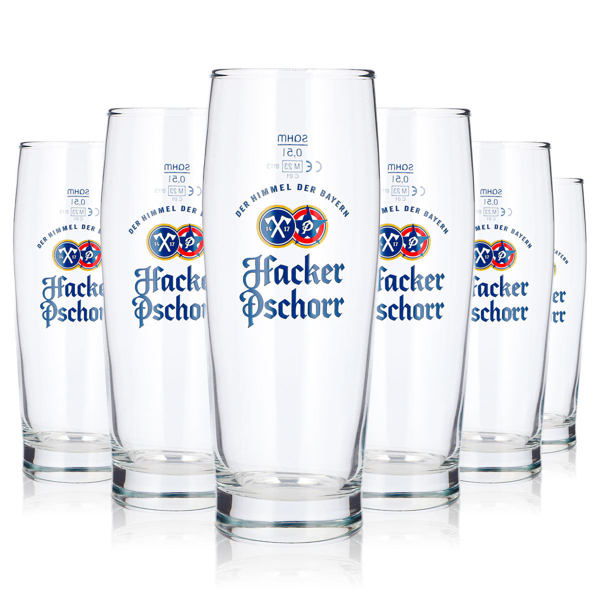 6x Hacker Pschorr Beer Glasses, 0.5 L, Willi Mug, Blue Logo, Sahm Seidel (Set of 6)