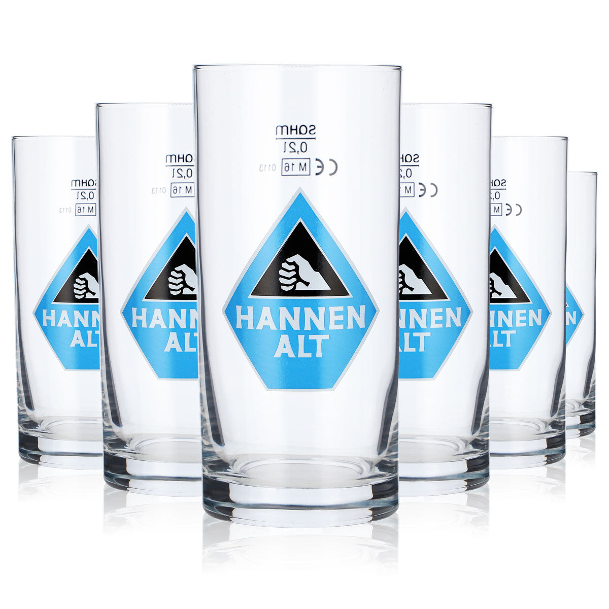 6x Hannen Alt Beer Glass Bar 0.2l Mug Light Blue Cream