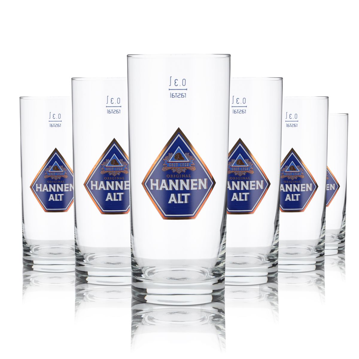 6x Hannen Alt beer glass 0.3l Altbierstange Willi mug glasses set brewery
