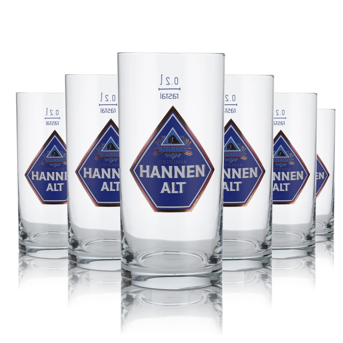 6x Hannen glass 0,2l old beer mug bar glasses set brewery gastro pub