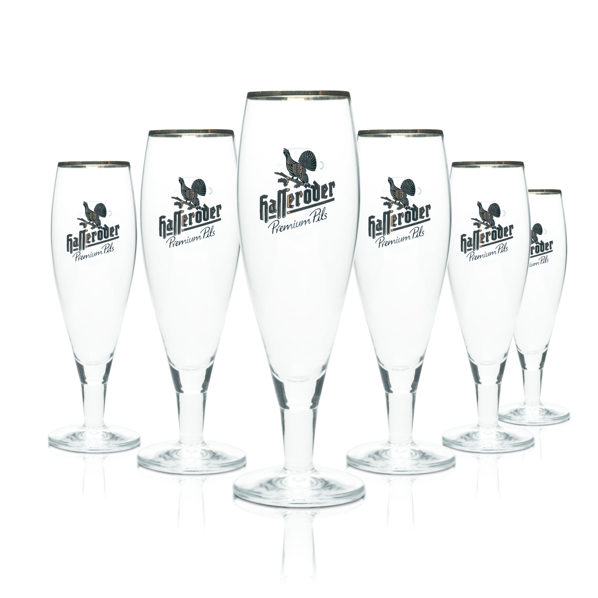 6x Hasseröder Beer Glass 0.3l Goblet Tulip Chalice Allegro Gold Rim Glasses Gastro