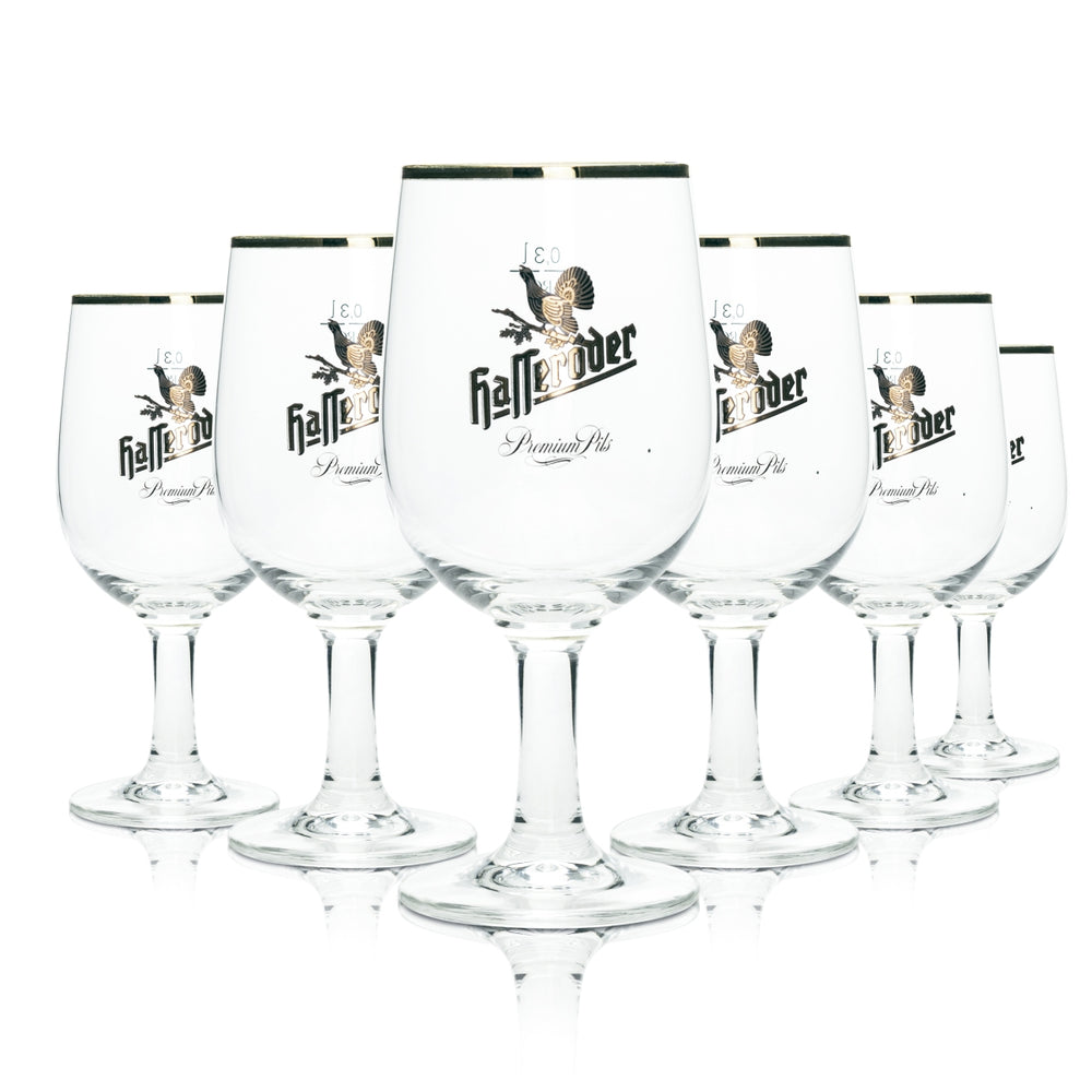 6x Hasseröder beer glass trophy 0.3 l gold rim Ritzelhoff tulip glasses Pils Gastro