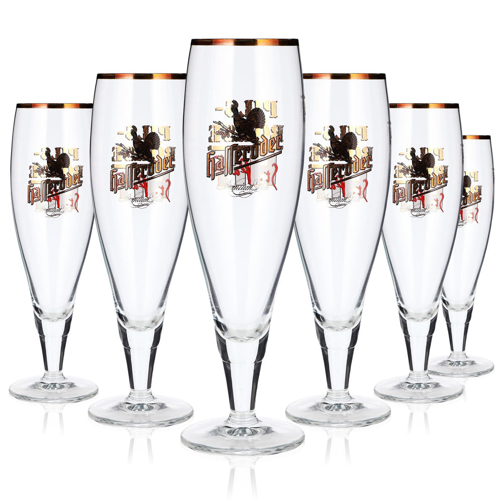 6 Hasseröder Beer Glasses, Pils-Börse St. Pauli Gold-Rimmed, 0.25 L (Set of 6)