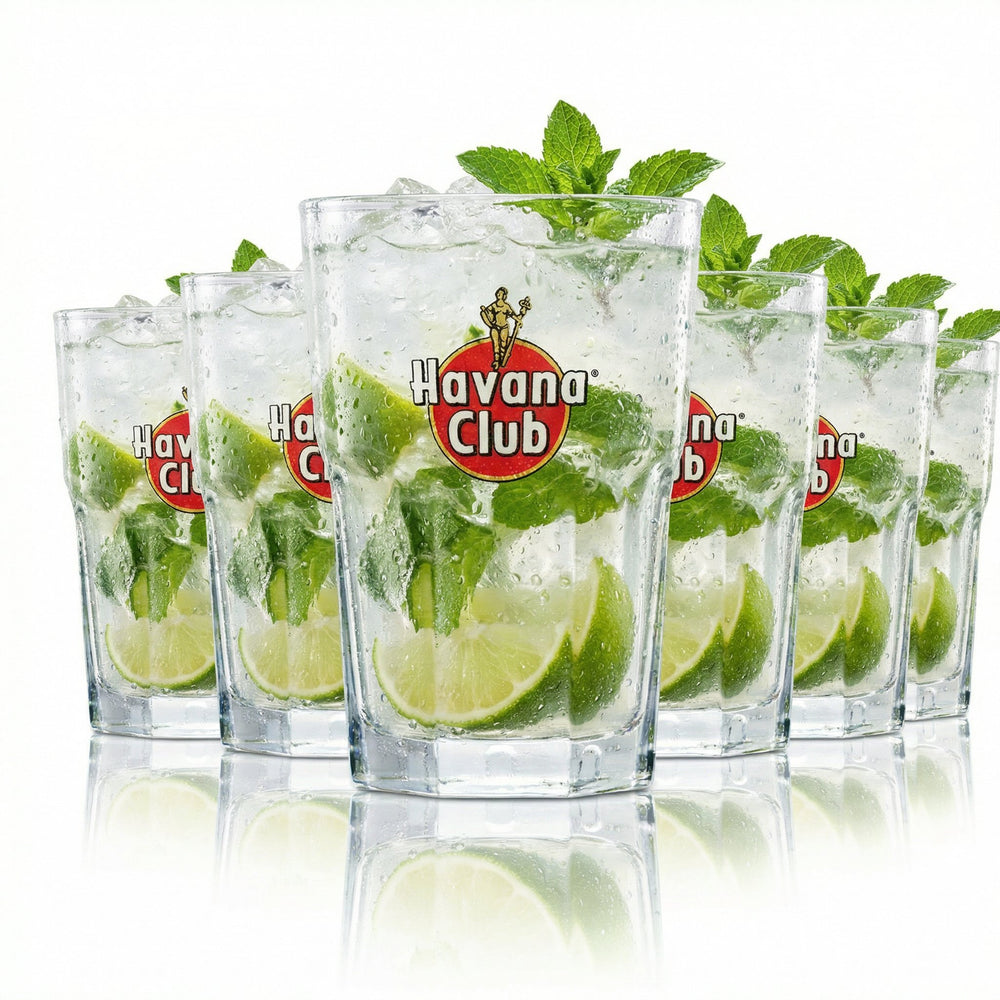 6x Havana Club 0.34 l long drink glass – Cuba Libre cocktail set with calibration mark
