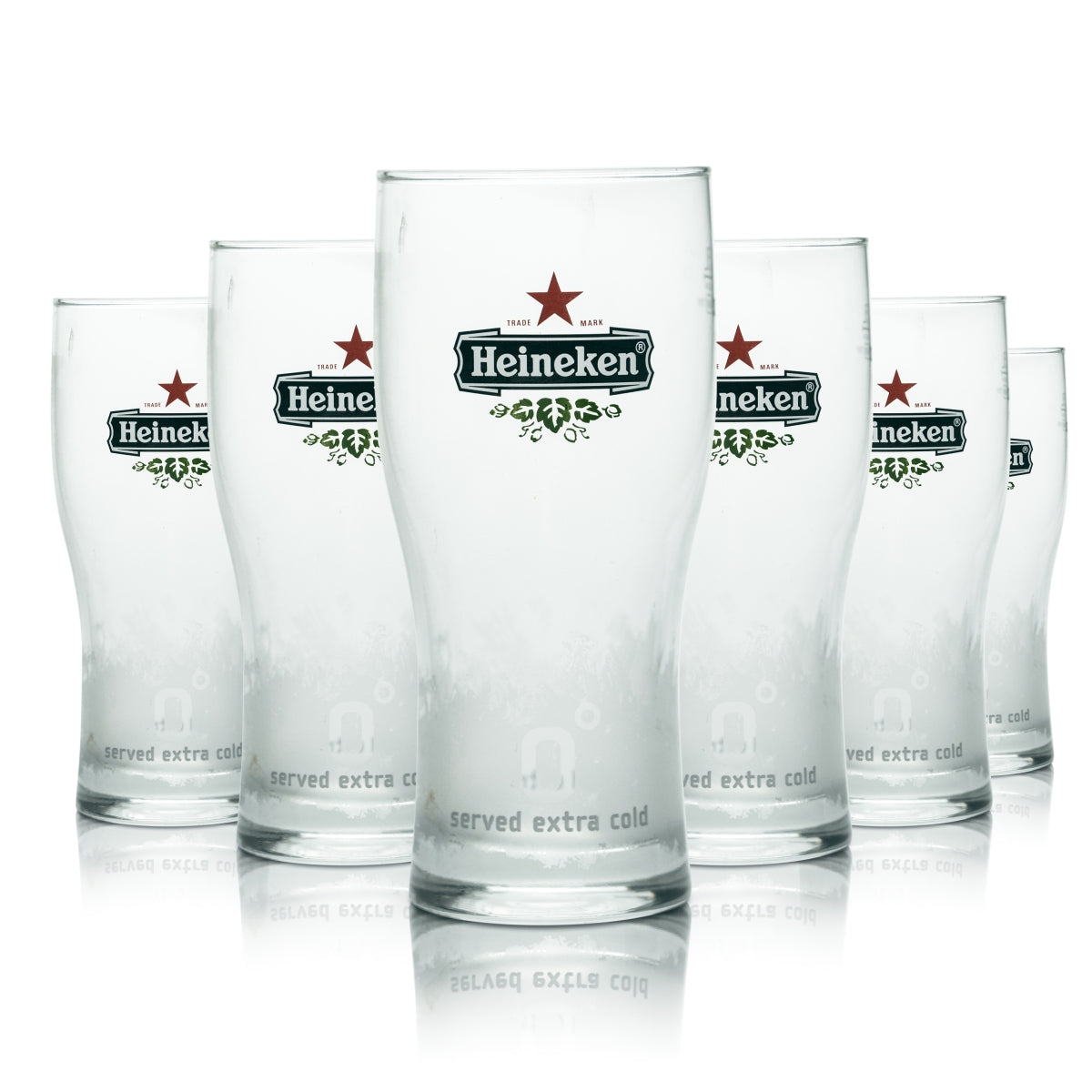 6x Heineken Glass 0.5l Beer Mug Trophy Glasses Served Extra Cold Brewery Gastro