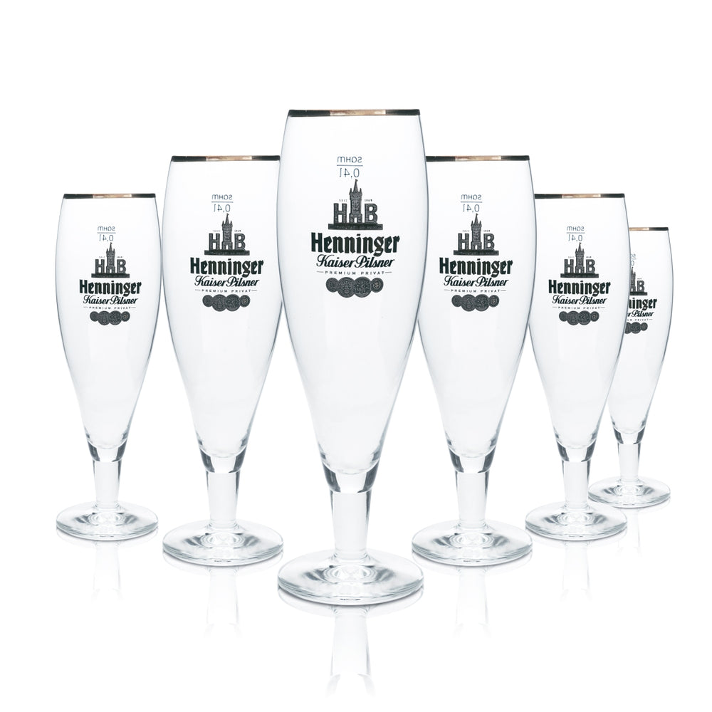 6x Henninger beer glass 0.4l tulip glass with bronze rim, glasses, gastro, brewery, brew