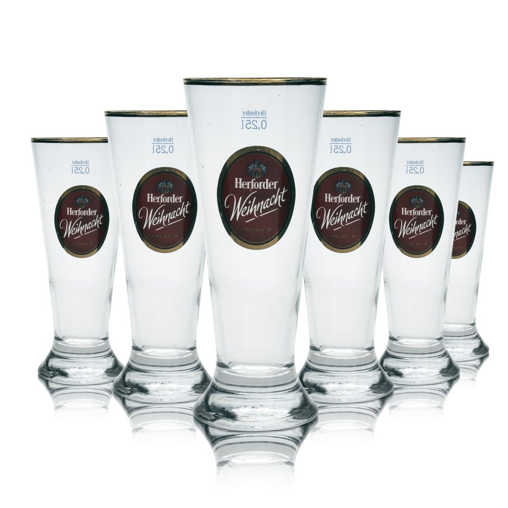 6x Herford beer glass 0.25l goblet glasses gold rim Christmas special edition glasses