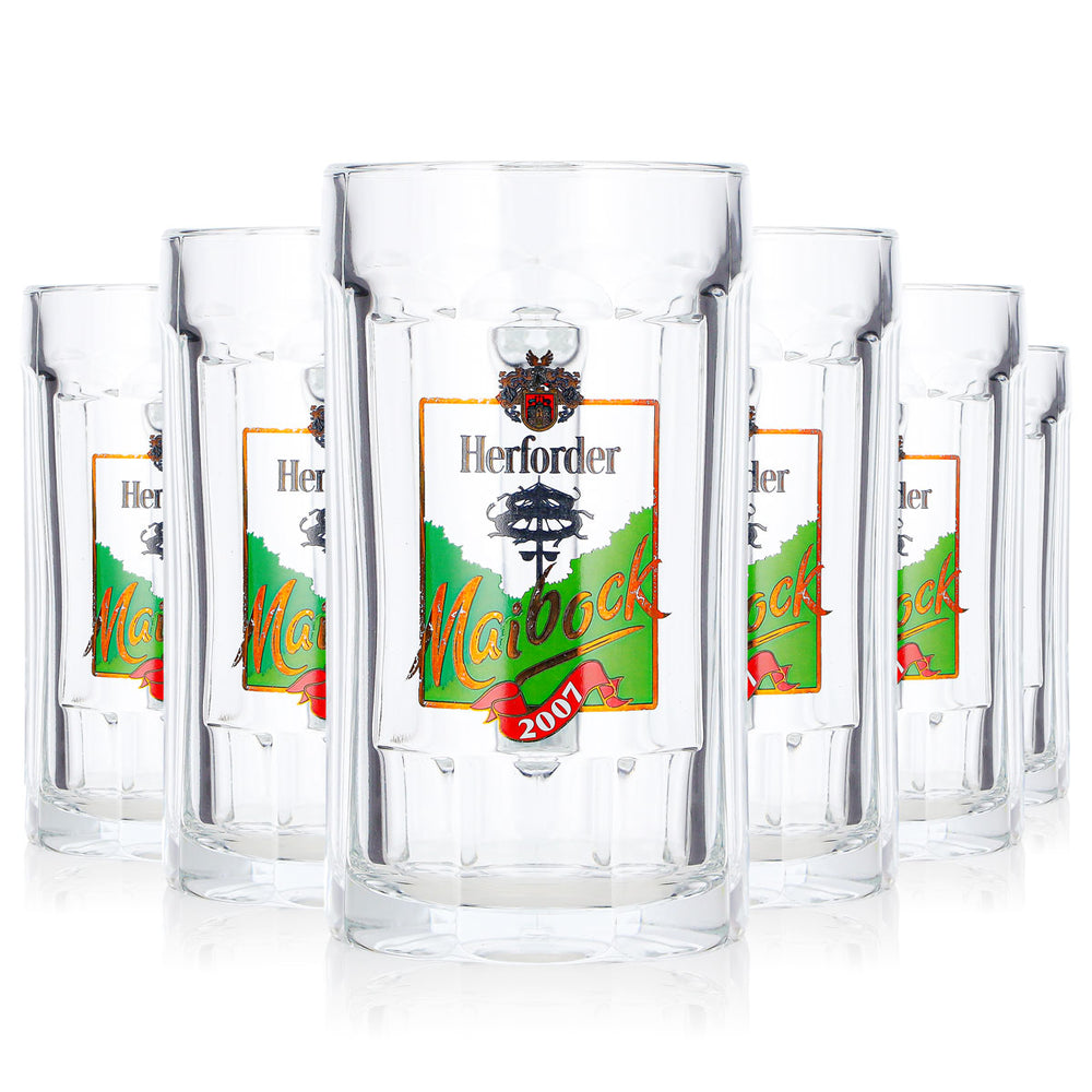 6 Herforder Brewery Beer Glasses, 0.2 L, 2007, Sahm, Green Logo (Set of 6)