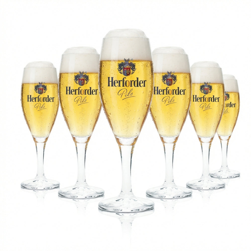 6x Herforder Pils Beer Glass 0.2l Imperial Sahm Tulip Glasses Brewery Beer