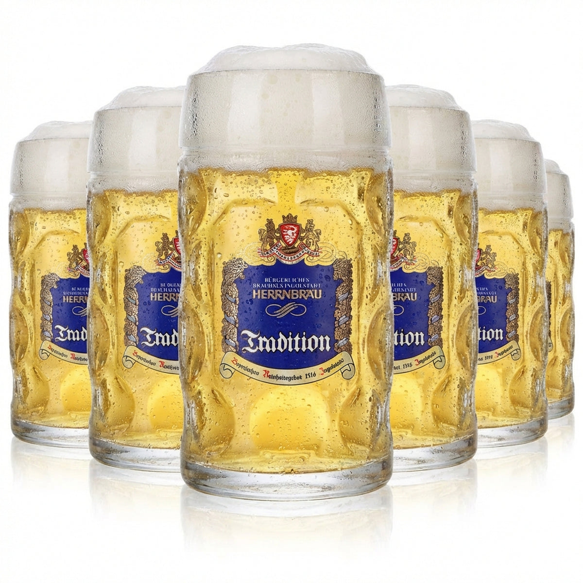 6x Herrnbräu beer glass mug beer mug 0.5l "Tradition" blue Stölzle