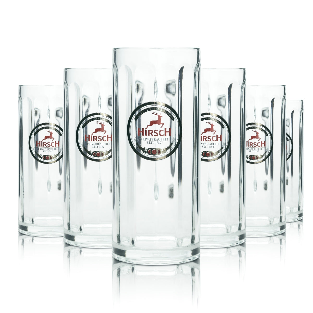 6x Hirsch Bräu beer mug 0.4l glass Exclusive Seidel handle glasses Tankards Mugs