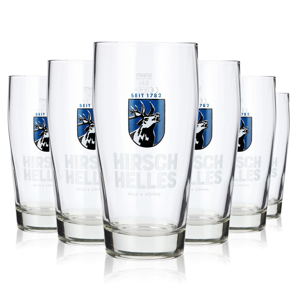 6 Hirsch Brewery Beer Glasses, 0.5 L, Hirsch-Helles Kontur Sahm (Set of 6)