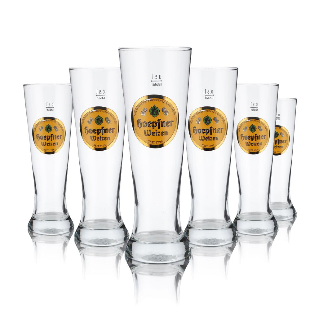 6x Hoepfner glass 0.5l wheat beer glass Hefeweizen glass set Karlsruhe brewery