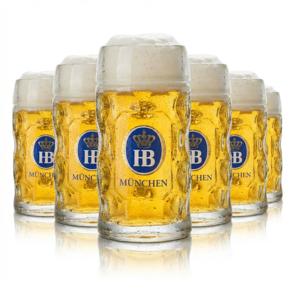 6x Hofbräuhaus Munich beer glass 0.3l mug HB contoured glass tankard Seidel glasses set brewery