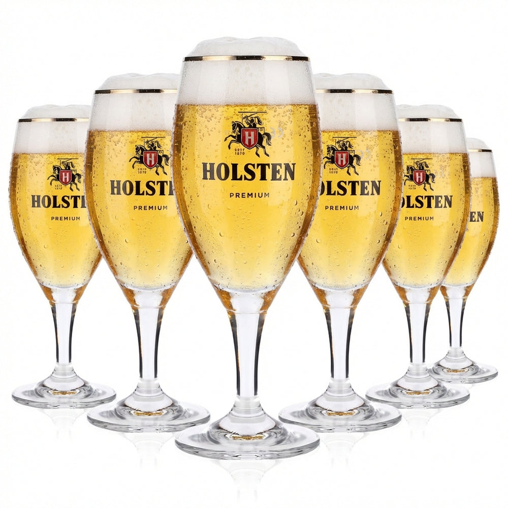 6x Holsten Beer Glass 0.2l Premium Goblet Glasses Platinum Rim Tulip Gastro Calibrated
