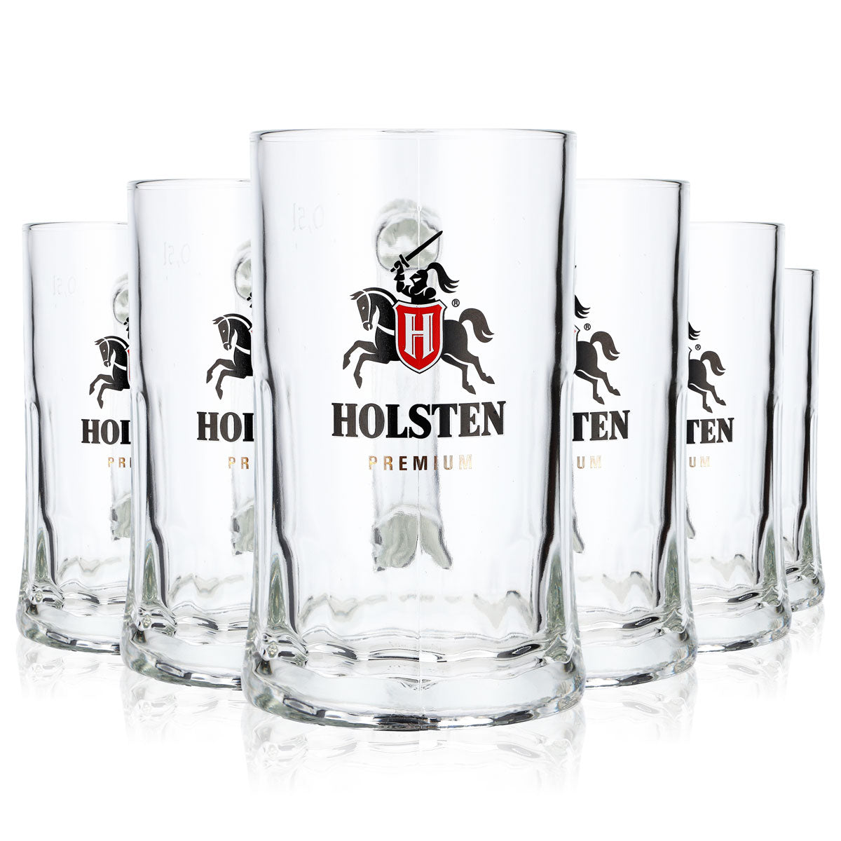 6 Holsten Beer Glasses, 0.5 L, Jug-Style, Large Logo, Premium, Gold Sahm (Set of 6)
