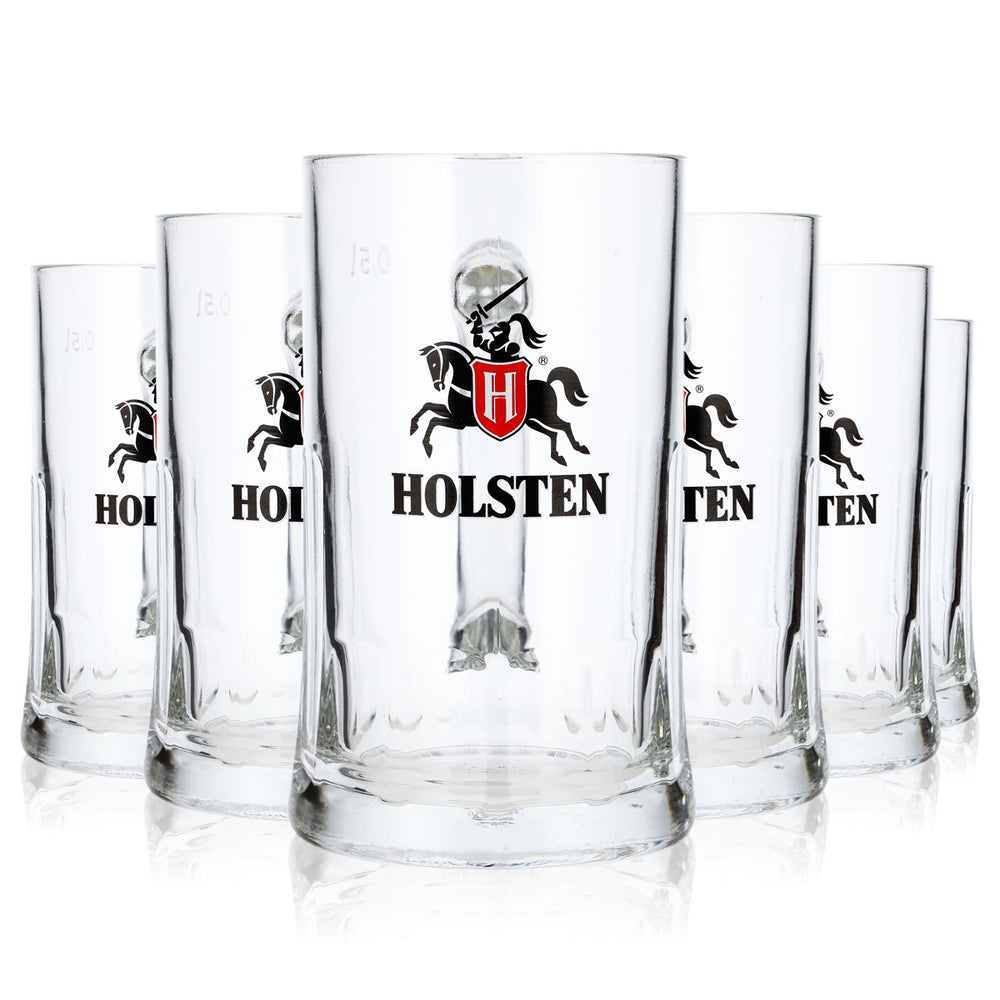 6 Holsten Beer Glasses, 0.5 L, Jug-Style, Large Sahm Salzburg Logo (Set of 6)