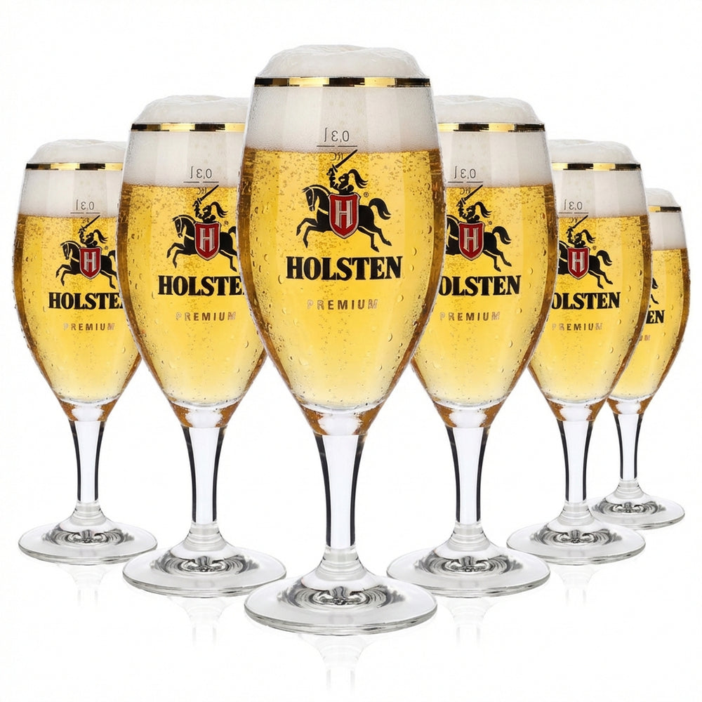 6x Holsten Beer Glass Beer Glasses 0.3l Goblet Premium Gold Rim Ritzenhoff