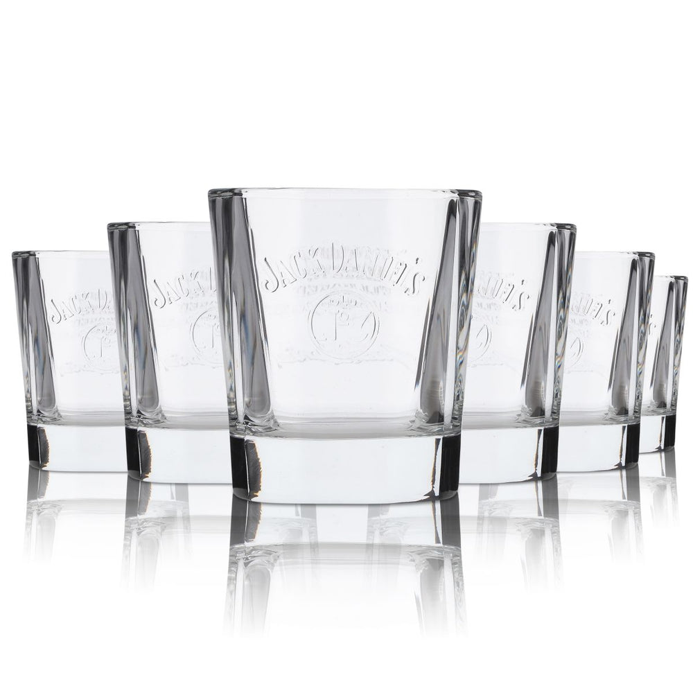 6x Jack Daniels Glass 0.27l Whiskey Tumbler Glasses Set Glass Relief Long Drink Glass