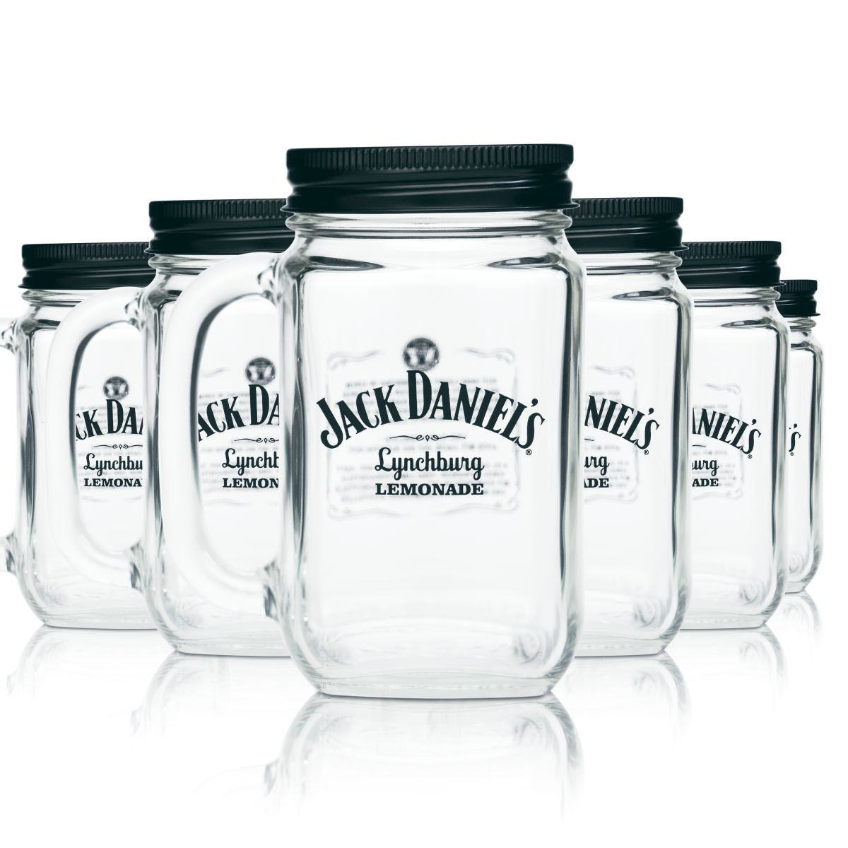 6x Jack Daniels Glass 0.48l Lynchburg Lemonade Mason Jar Long Drink Glasses with Lids