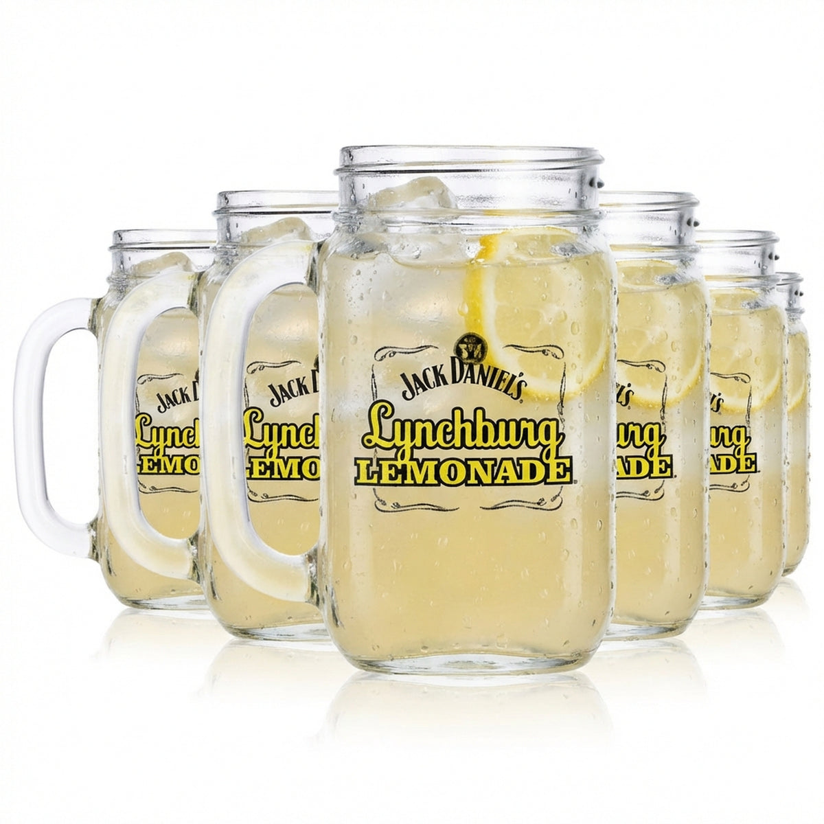 6x Jack Daniels Whiskey Glasses 0.48l Jug Lynchburg Yellow WITHOUT Lid