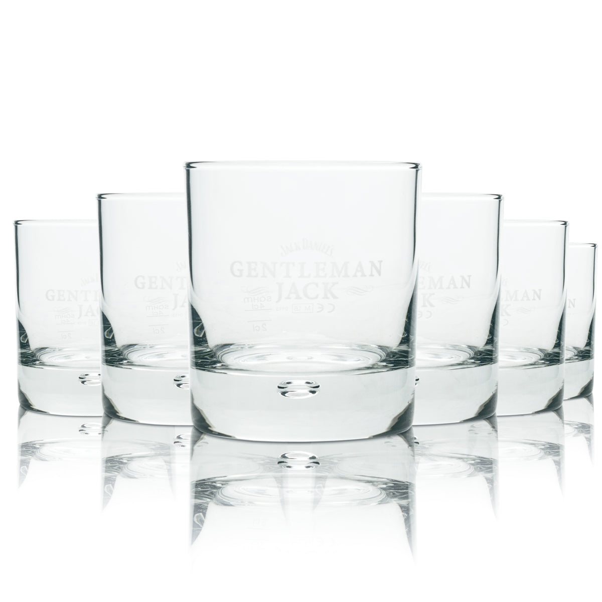 6x Jack Daniels Whiskey Glass Tumbler Gentleman Jack Bubble in the bottom 0.2l glasses
