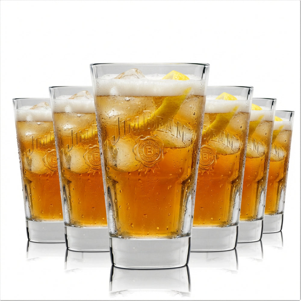 6x Jim Beam Glass 340 ml Stackable Long Drink Whiskey Contour Glasses Calibrated Gastro