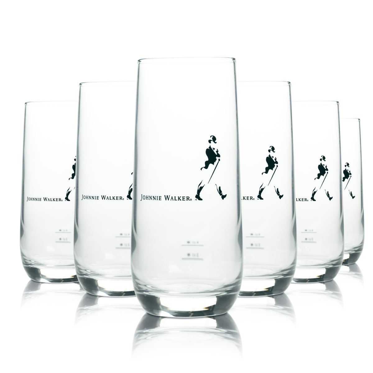 6x Johnnie Walker Whiskey Glass 0.3L Long Drink Glasses Highball Cocktail Retro