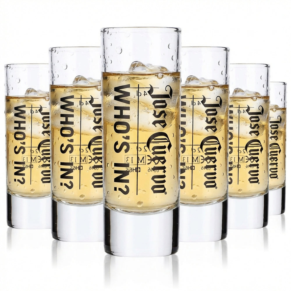 6x Jose Cuervo Tequila Glass 2cl/4cl Shot Glass Stamper "Who's in"