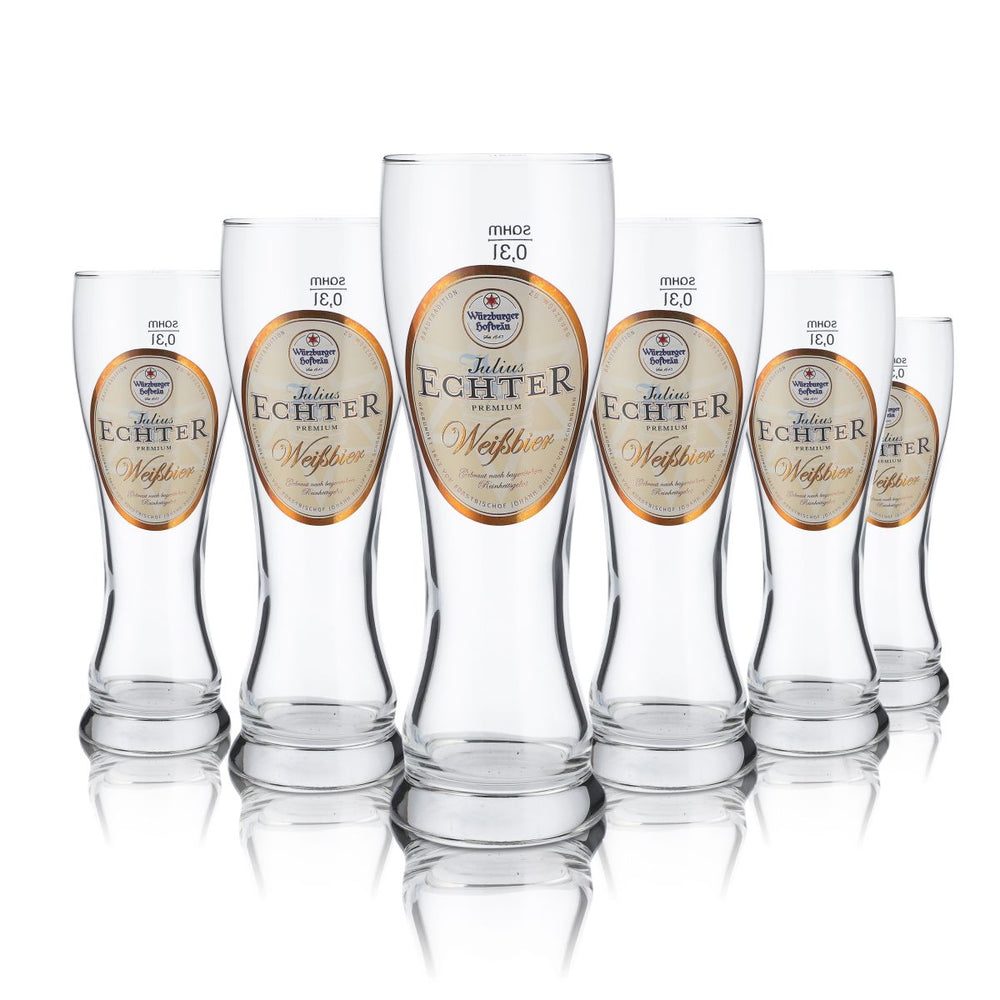 6x Julius Echter Glass 0.3l Wheat Beer Glass Hefeweizen Glass Set Black Forest GOLD