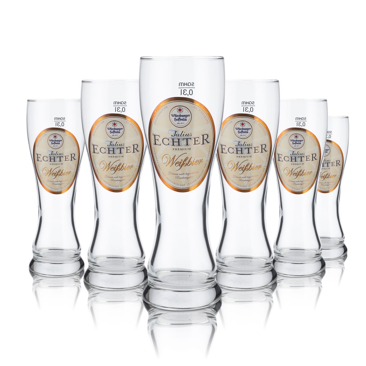6x Julius Echter Glass 0.3l Wheat Beer Glass Hefeweizen Glass Set Black Forest GOLD