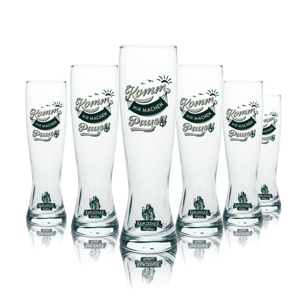 6x Kapuziner beer glass 0.5l wheat beer glass "Komm wir machen Pause" yeast wheat beer glasses