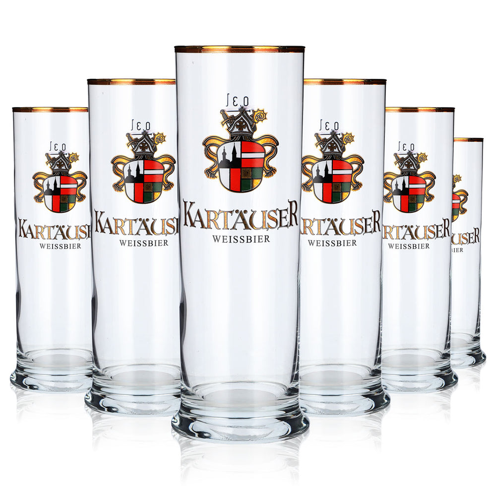 6 Kartäuser Beer Glasses, 0.3 L, Gold-Rimmed Rastal Beer Glasses (Set of 6)