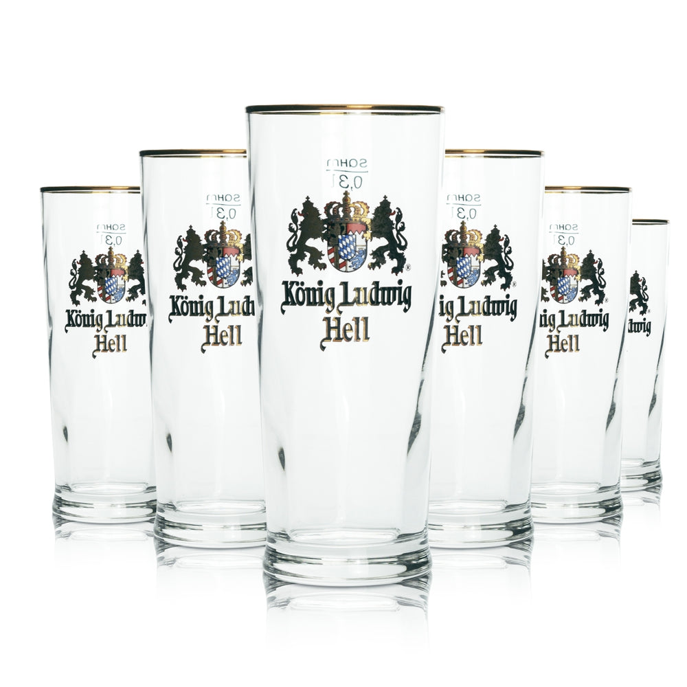 6x King Ludwig Glass Trophy Tulip Gold Rim Beer Glasses Gastronomy Calibrated Light Bar