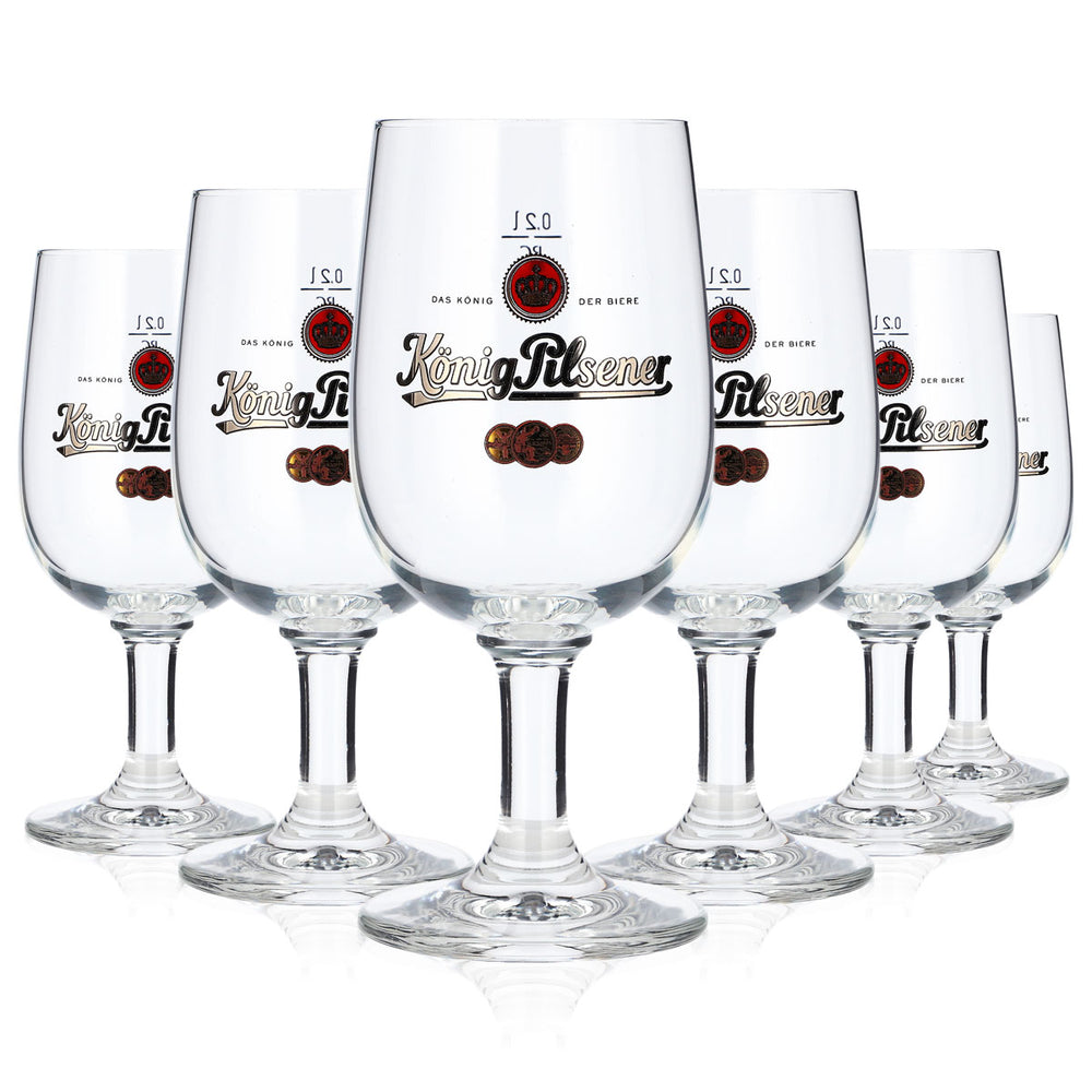 6x König Pilsener Beer Glass, 0.2 L, Goblet, Gold RC Logo (Set of 6)