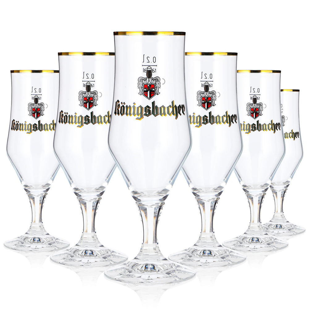 6x Königsbacher Beer Glass, 0.2 L, Goblet, Gold Rim, Rastal Cup (Set of 6)