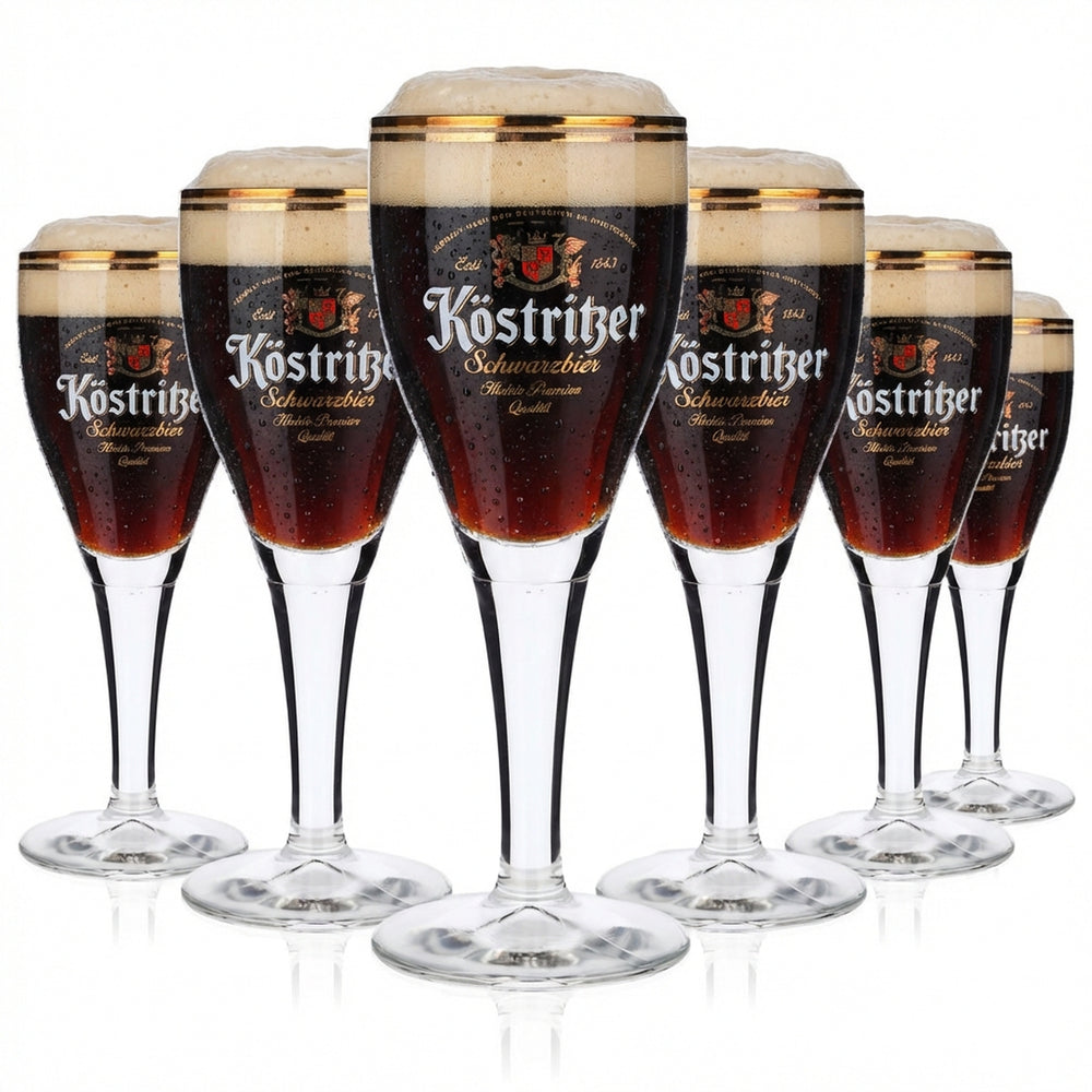 6x Köstritzer beer glasses, 0.2 l goblets, "Schwarzbier" (dark beer), double gold rim