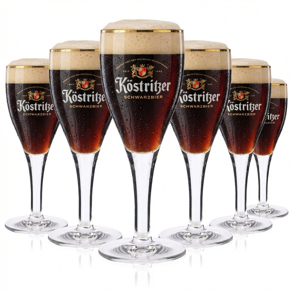 6x Köstritzer Black Beer Exclusive Trophy Glass Set - 0.2l beer glass with elegant gold rim and calibration mark