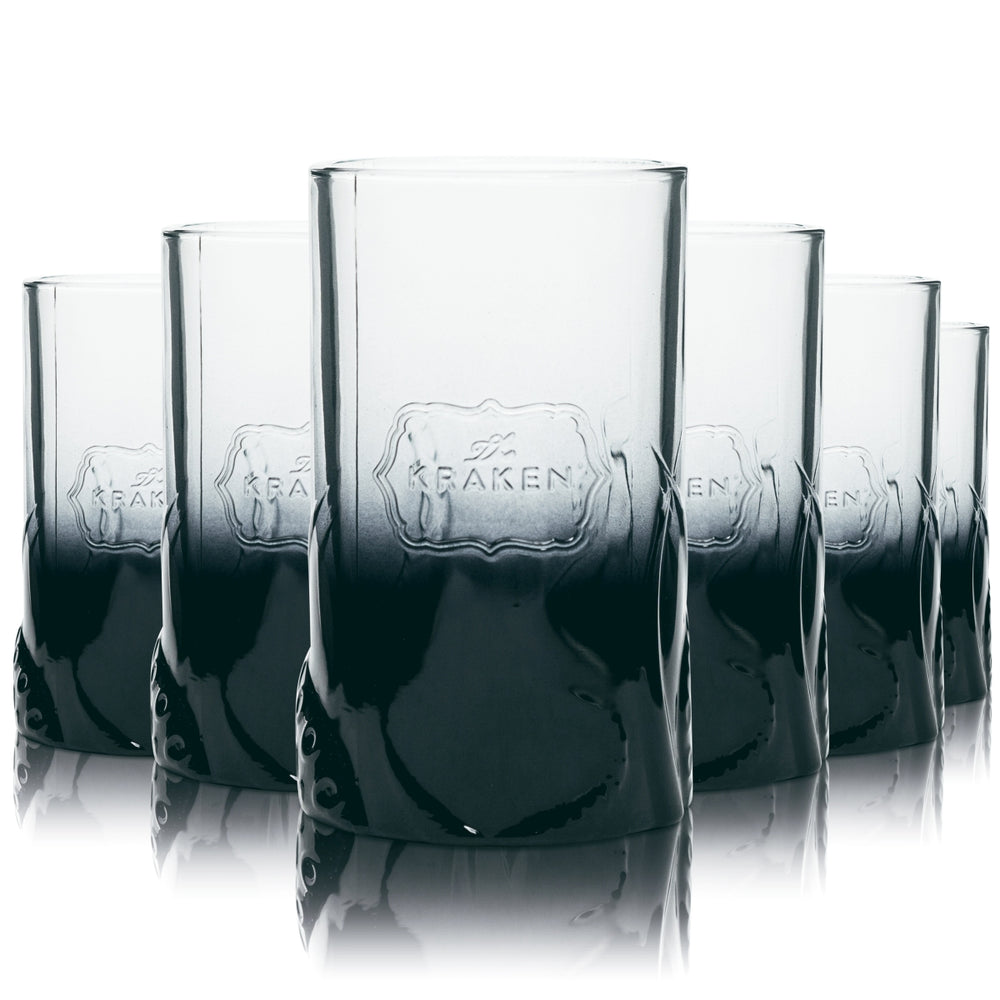 6x Kraken Rum Glass 0.3l Relief Print Black Long Drink Glasses Tentacle Tinto