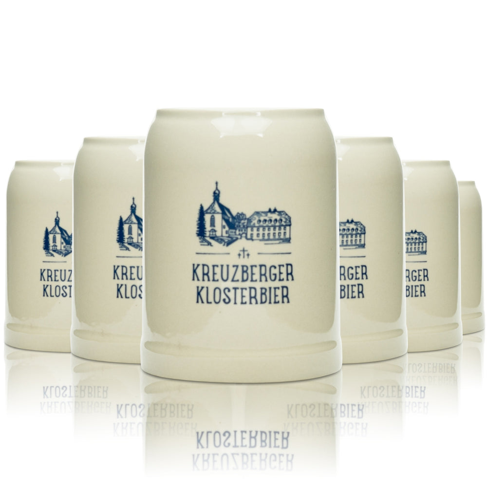 6x Kreuzberger Klosterbräu beer glass mug 0.5l clay Seidel handle glasses stoneware