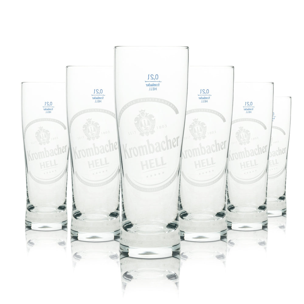 6x Krombacher Beer Glass 0.2l Mug Light Sahm Willi Pils Glasses Brewery Beer