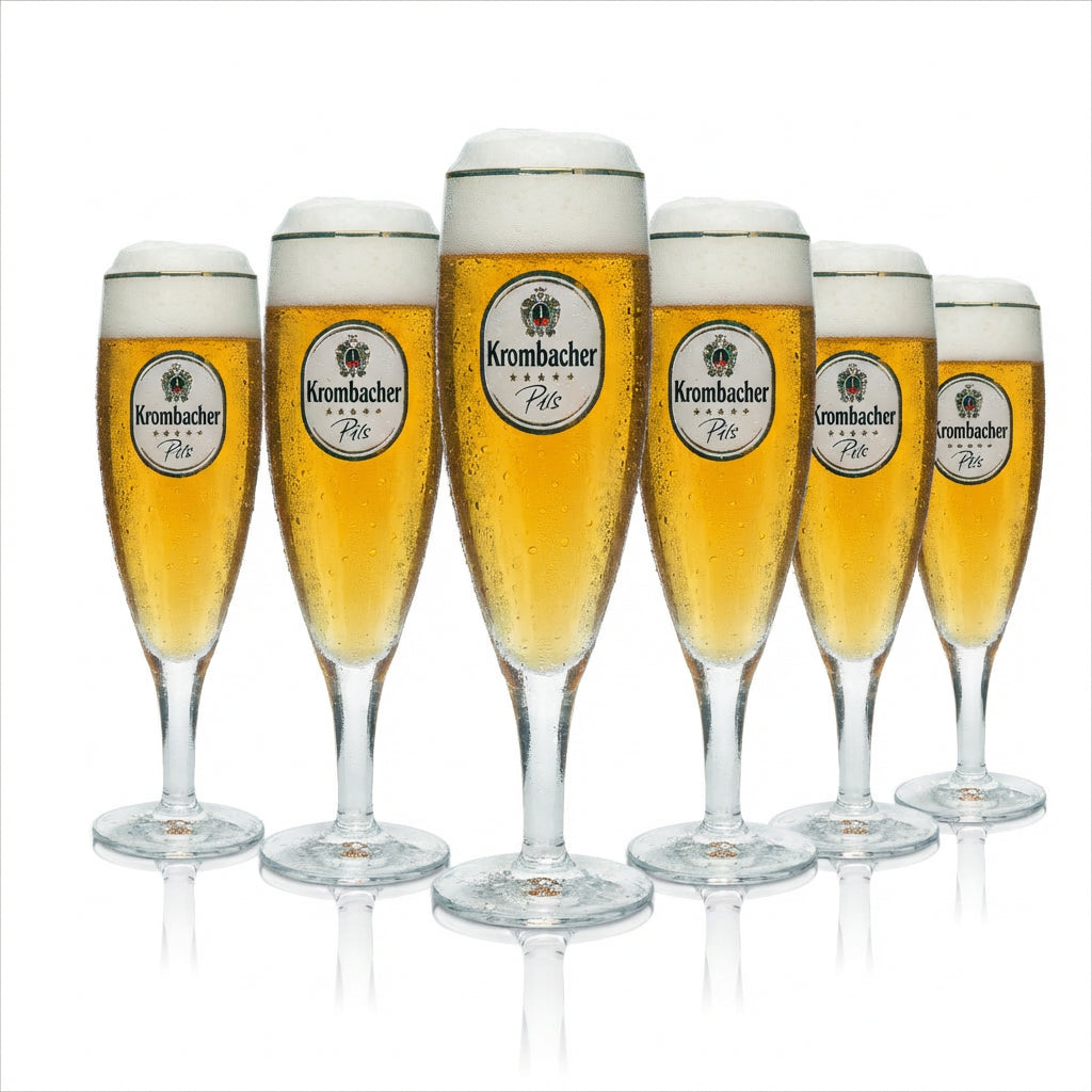 6x Krombacher beer glass 0.2 l exclusive trophy glasses beer tulips pilsner tulips gold rim