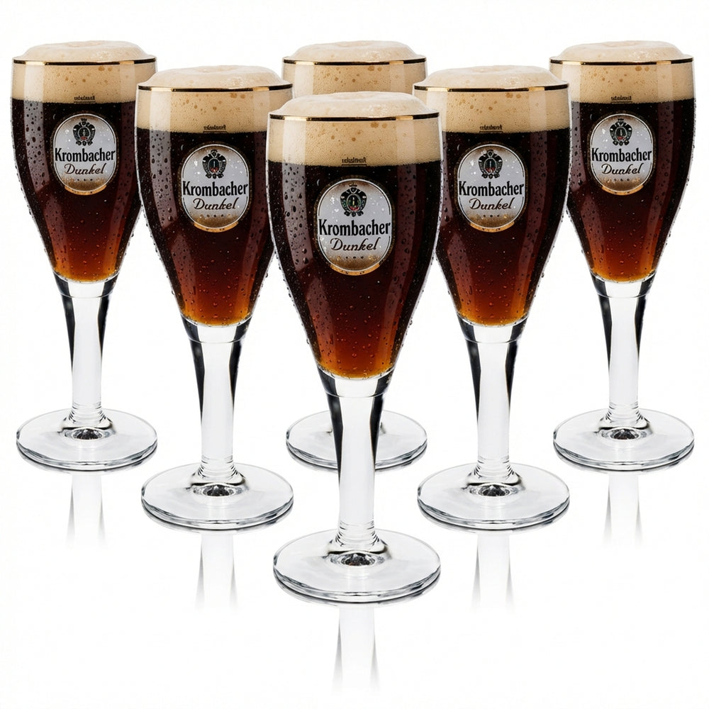 6x Krombacher Glass 0.3l Dark Pilsner Goblet Tulip Gold Rim Glasses Gastro Brewery