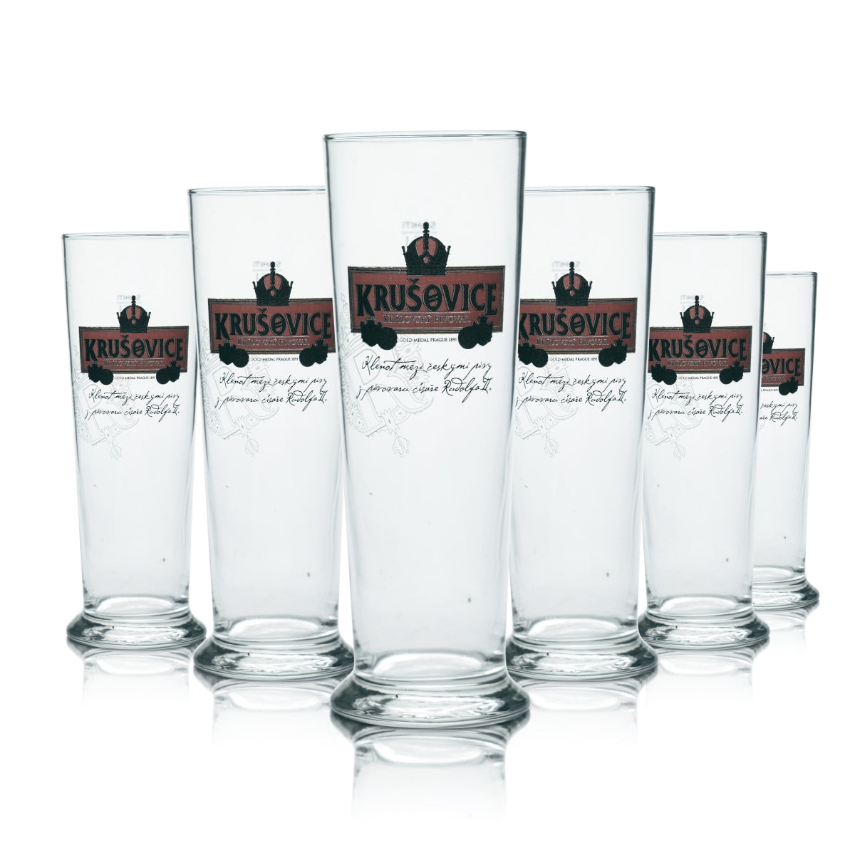 6x Krusovice Glass 0.5l Beer Trophy Glasses Brewery Czech Dark Black Gastro