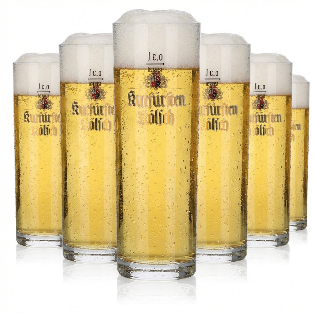 6x Kurfürsten Kölsch Glass 0.3l Willibecher Kölsch Glasses Set Beer Mug Brewery