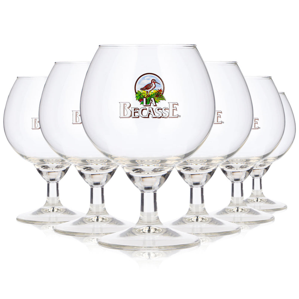 6 La Becasse Beer Glasses, 0.25 L, Tulip-Shaped, Bird-Motif, Goblet-Style Beer Glasses (Set of 6)