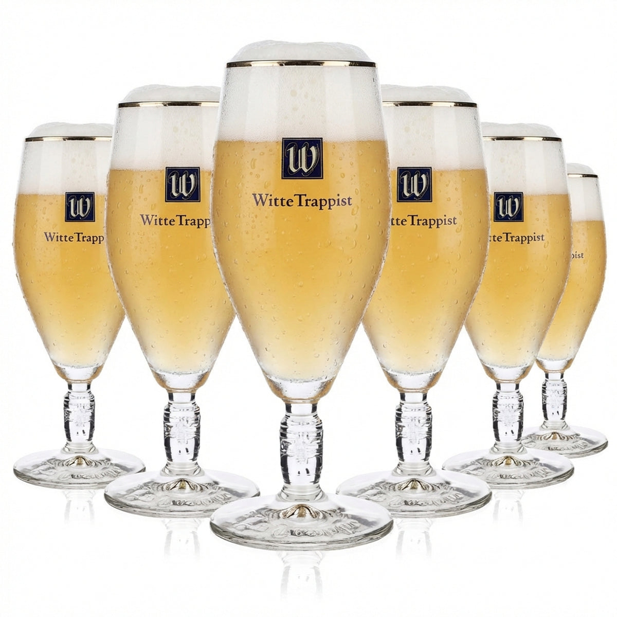 6x La Trappe Beer Glass 0.3l Beer Glasses Relief in Stem Cup Gold Rim